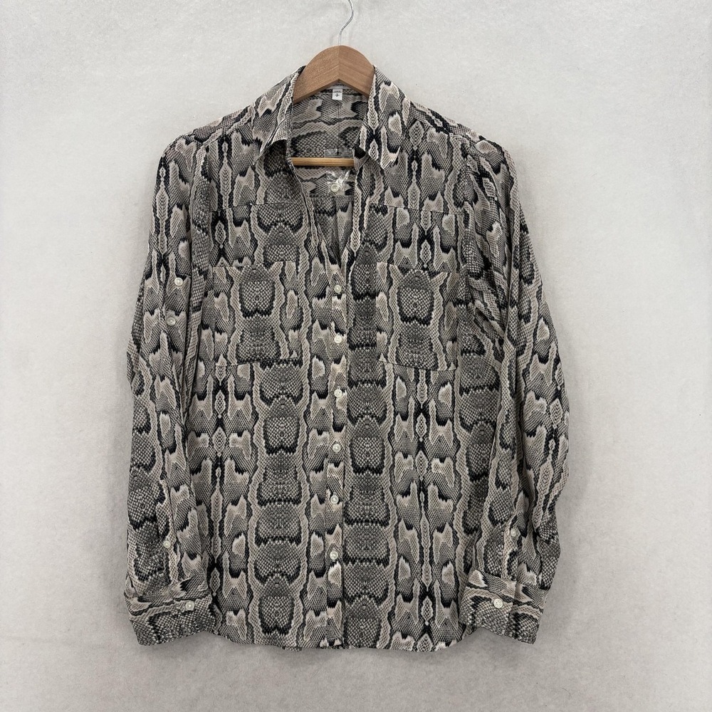 Express Portofino Shirt Womens Small Gray Snake Print Button Up Long Sleeve